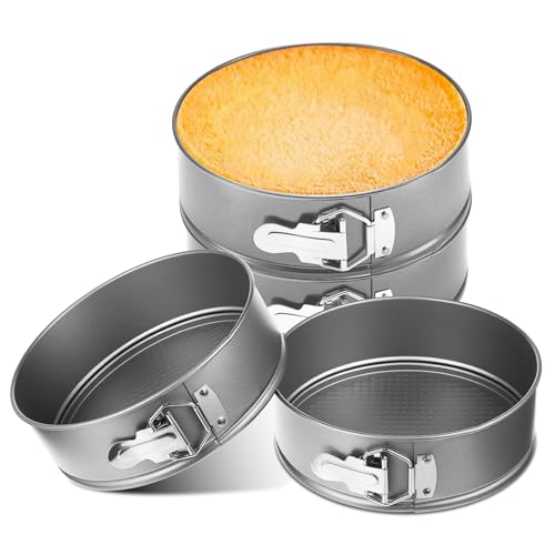4 Pcs 8 Inch Non Stick Springform Pan with Removable Bottom Carbon Steel Round Springform Cheesecake Pan with Stainless Steel Spring Buckles for Baking Kitchens Restaurant (4 Count)