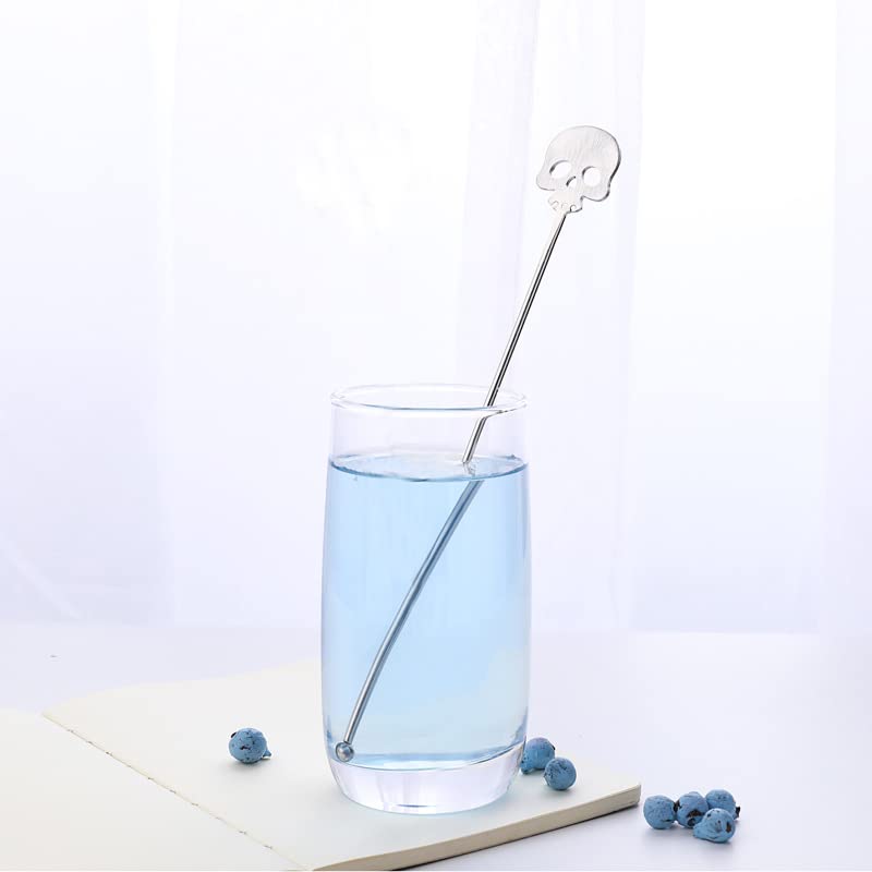 6Pcs 8.7inch Skull Swizzle Sticks Stainless Steel Coffee Stirrers