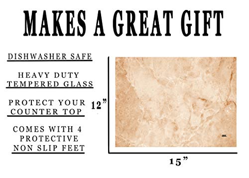 Tan Brown Textured Marble Art Kitchen Glass Cutting Board Modern Decorative Gift Abstract Wavy Contrast Design
