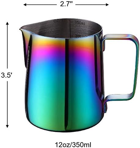 Stainless Steel Milk Frother - 12oz, 350ml Steaming Pitcher - Perfect for Latte Art, Espresso & Cappuccino Makers - Rainbow Color