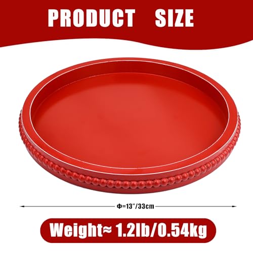 Red Round Wood Decorative Ottoman Tray for Coffee Table
