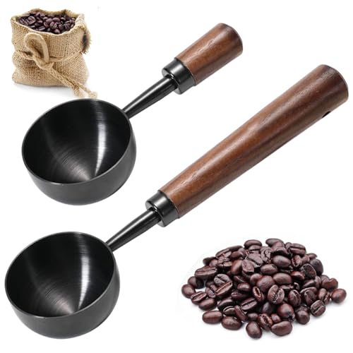 2 PCS Coffee Scoop Vintage Coffee Measuring Spoon Retro Stainless Steel Coffee Spoon Long Wooden Handle Coffee Scoop Kitchen Utensil for Scooping (2 Count)