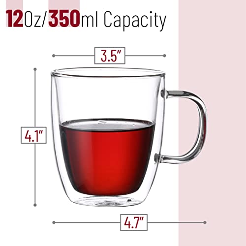 BTaT Double Walled Glass Coffee Mugs (4 Count)