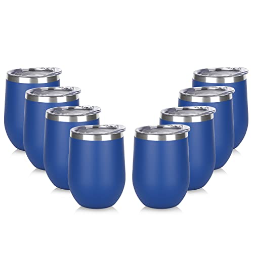 Stainless Steel Wine Tumbler Bulk with Lid (8 Count)