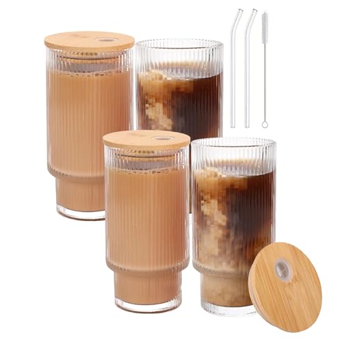 Glass Cups with Lids and Straws (4 Count)
