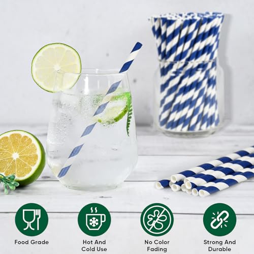 5.75 inch Navy Blue Short Paper Cocktail Straws & Stirrer Sticks 500 Counts