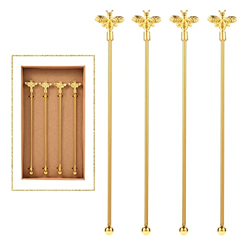 4Pcs Bumble Bee Cocktail Stirrers Swizzle Sticks Stainless Steel 7.5