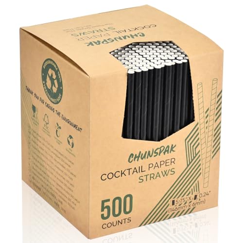 500 Bulk] 5.75 inch Black Short Paper Straws (500 Count)