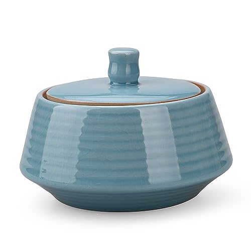 Small Kitchen Ceramic Canister Storage Jar with Lid Blue