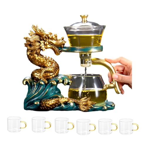Glass Teapot Set Tea Maker with Infuser Semi Automatic Drip Rotating Cover Bowl Lazy Tea Set