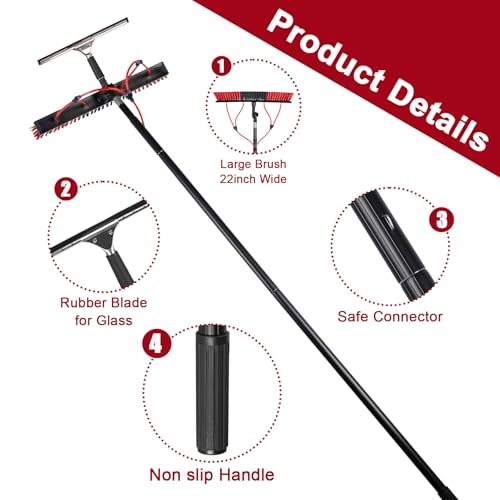 35ft Long Reach Solar Panel Cleaning Brush & Squeegee Kit