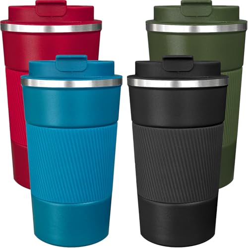 4 Pack Insulated Coffee Mug with Lid 17oz Travel Coffee Tumbler Stainless Steel Reusable Coffee Cups Thermal Coffee Mug for Hot and Iced Cold Drinks (4 Count)