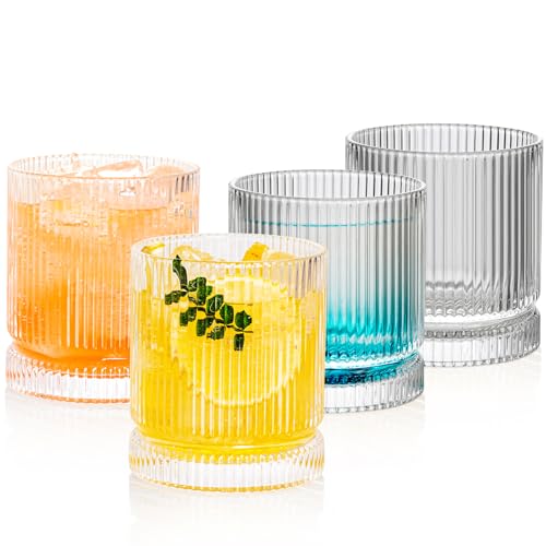 Ribbed Glass Cups Set (4 Count)