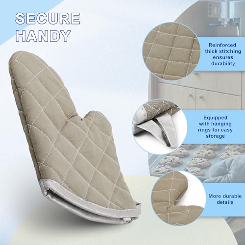 Grey 9" Quilted Oven Mitts 1 Pair Heat Resistant Kitchen (2 Count)