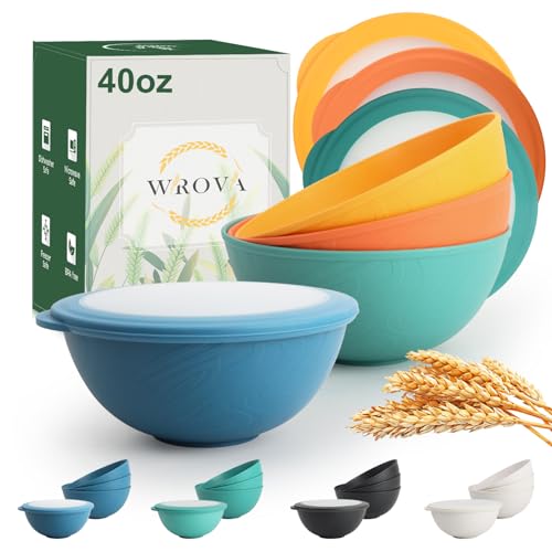 40oz Wheat Straw Bowls with Lids Set of 4