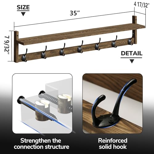 35" L Wooden Coat Rack Wall Mount