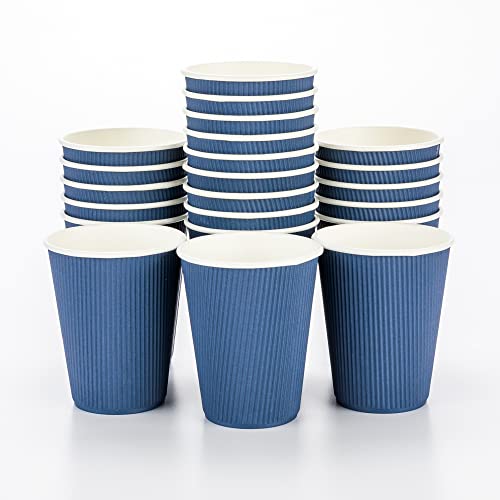 Ripple Wall Coffee Cups 25 Count 12 Ounce Insulated Midnight Blue Paper Cups