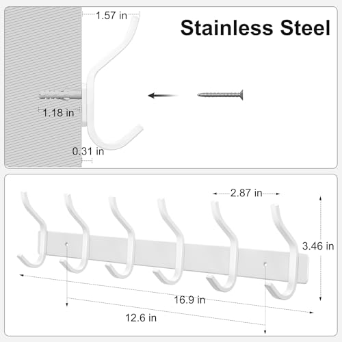 17 Inch Coat Rack Wall Mount with 6 Hooks (2 Count)