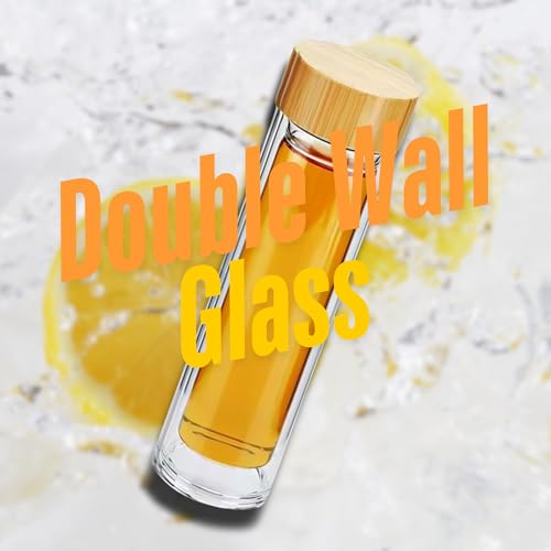 15oz Double Wall Glass Water Bottle with Bamboo Lid and Tea Infuser