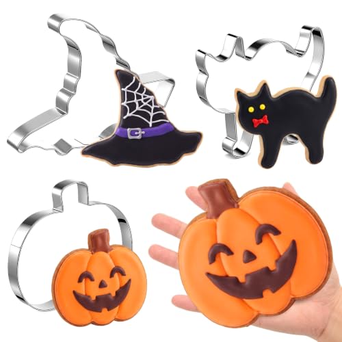 3 Pcs 7.5 Inch Large Halloween Cookie Cutters Set Extra Large Pumpkin Witch's Hat Cat Shapes Stainless Steel Metal Giant Cookie Cutters Molds for Halloween Day Baking Party Kitchen Accessory (3 Count)