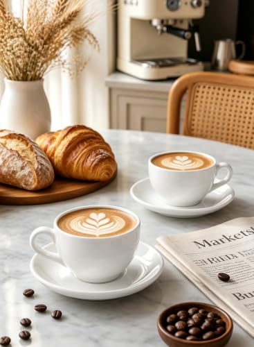 4 oz Espresso Cups Set of 4 with Saucers and Metal Stand (4 Count)