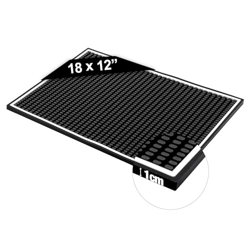 Premium Rubber Bar Mats for Countertop 18" x 12" White Edge Black Bar Mats for Bartending
