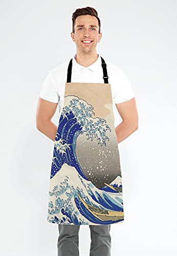 Hokusai The Great Wave Bib Apron with Adjustable Neck for Men Women