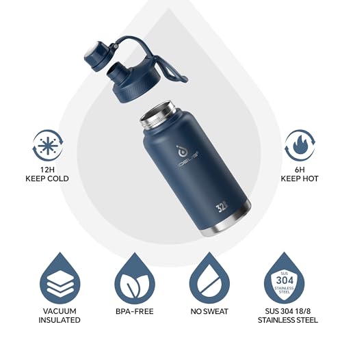 32oz Insulated Stainless Bottle with 2 Leakproof Lids