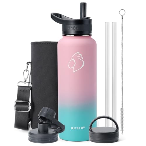 40oz Insulated Stainless Steel Water Bottle with Straw & 3 Lids