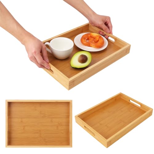 2 Pack Large Bamboo Serving Tray with Handles (2 Count)
