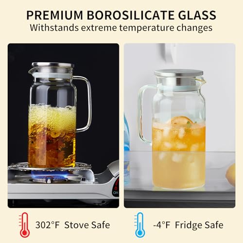 42OZ Glass Pitcher with Lid and Spout