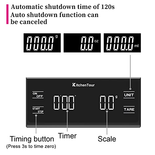 KitchenTour Coffee Scale with Timer for Brew Artisanal Java