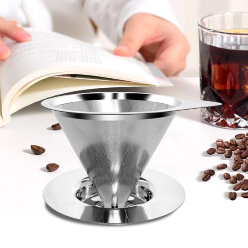 Pour Over Coffee Dripper Reusable Coffee Filter Paperless Coffee Filter Stainless Steel Pour Over Coffee Maker Cone Coffee Dripper for 1