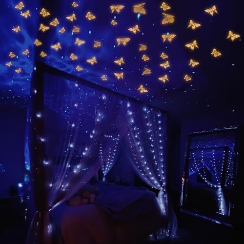 Glow in The Dark 3D Butterfly 24 Pcs Orange Butterfly Stickers (24 Count)