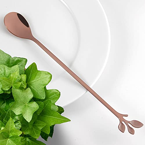 6 Piece Elegant Rose Gold Leaf Long Handle Teaspoons (6 Count)