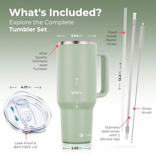 40 oz Tumbler With Handle and Straw Made of Stainless Steel