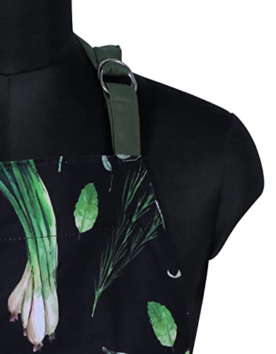 Cotton Kitchen Apron with Adjustable Strap & Waist Ties Reusable Spring Aprons for Baking