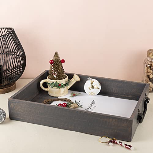 Handmade Wooden Tray with Metal Handles