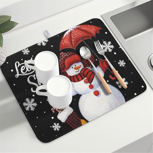 Black Snowman Dish Drying Mats for Kitchen Counter