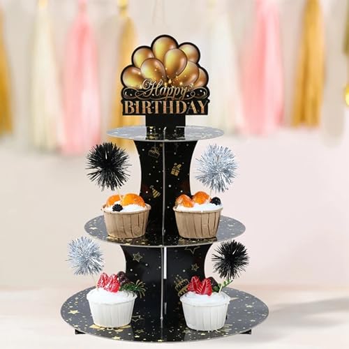 30Pcs Foil Firework Cupcake Toppers Sparkles Fireworks Sticks Birthday Decorations Sparkle Tinsel Cocktail Fruit Toothpick for Birthday Wedding Graduation Party Cake Decorations Black Silver (30 Count)