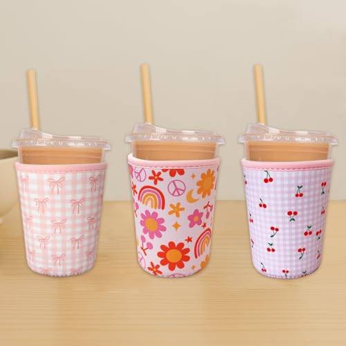 Reusable Insulated Neoprene Iced Coffee Cup Sleeve (3 Count)