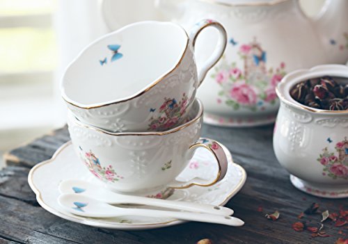 16pcs Vintage Porcelain Flower Series Tea Set with Teapot Warmer