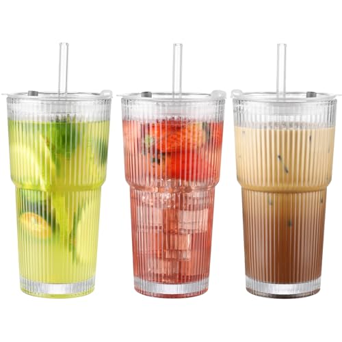 20 oz Glass Cup with Lid and Straw (3 Count)