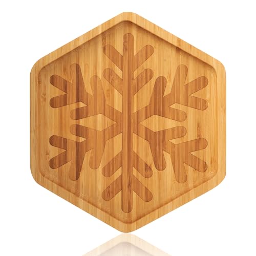 Christmas Hexagonal Bamboo Serving Tray with Laser