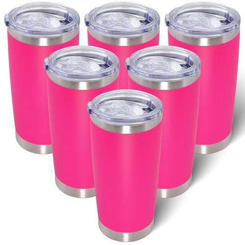 20oz Tumbler with Lid Stainless Steel Tumblers Insulated Mug Hot Pink 6P (6 Count)