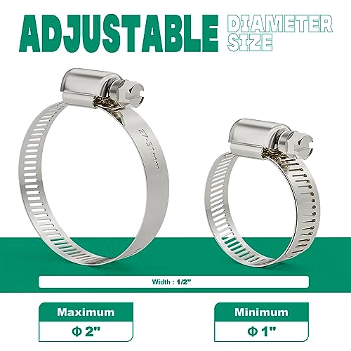 10PCS Hose Clamps Stainless Steel Adjustable 1"