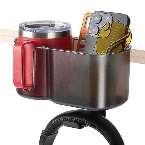 3-in-1 Desk Cup Holder and Headphone Hanger, Fits 18-32 oz Cups