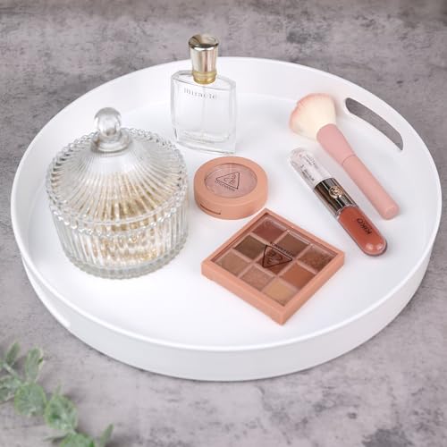 Round White Decorative Serving Tray with Handles