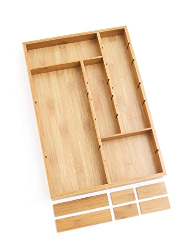 8397 Bamboo Wood Adjustable Drawer Organizer with 6 Removable Dividers