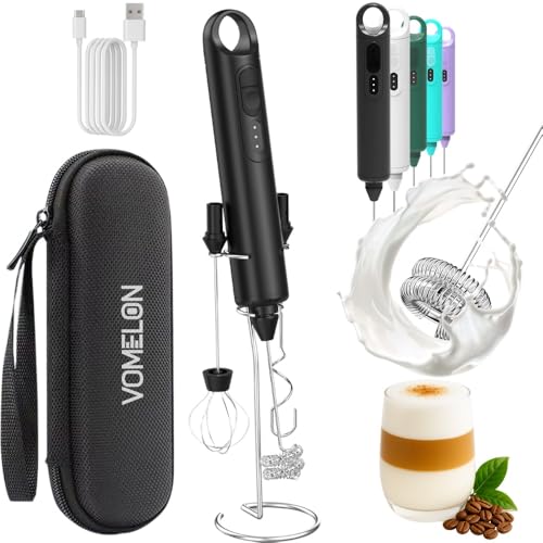 Rechargeable Milk Frother Handheld 3 Speed Coffee Foamer [3 Whisk] Electric Drink Mixer for Latte